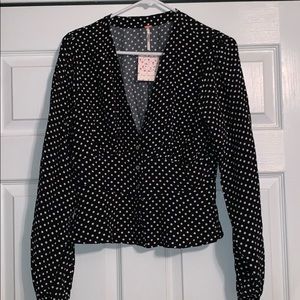 Adorable Free People plunge button down blouse
